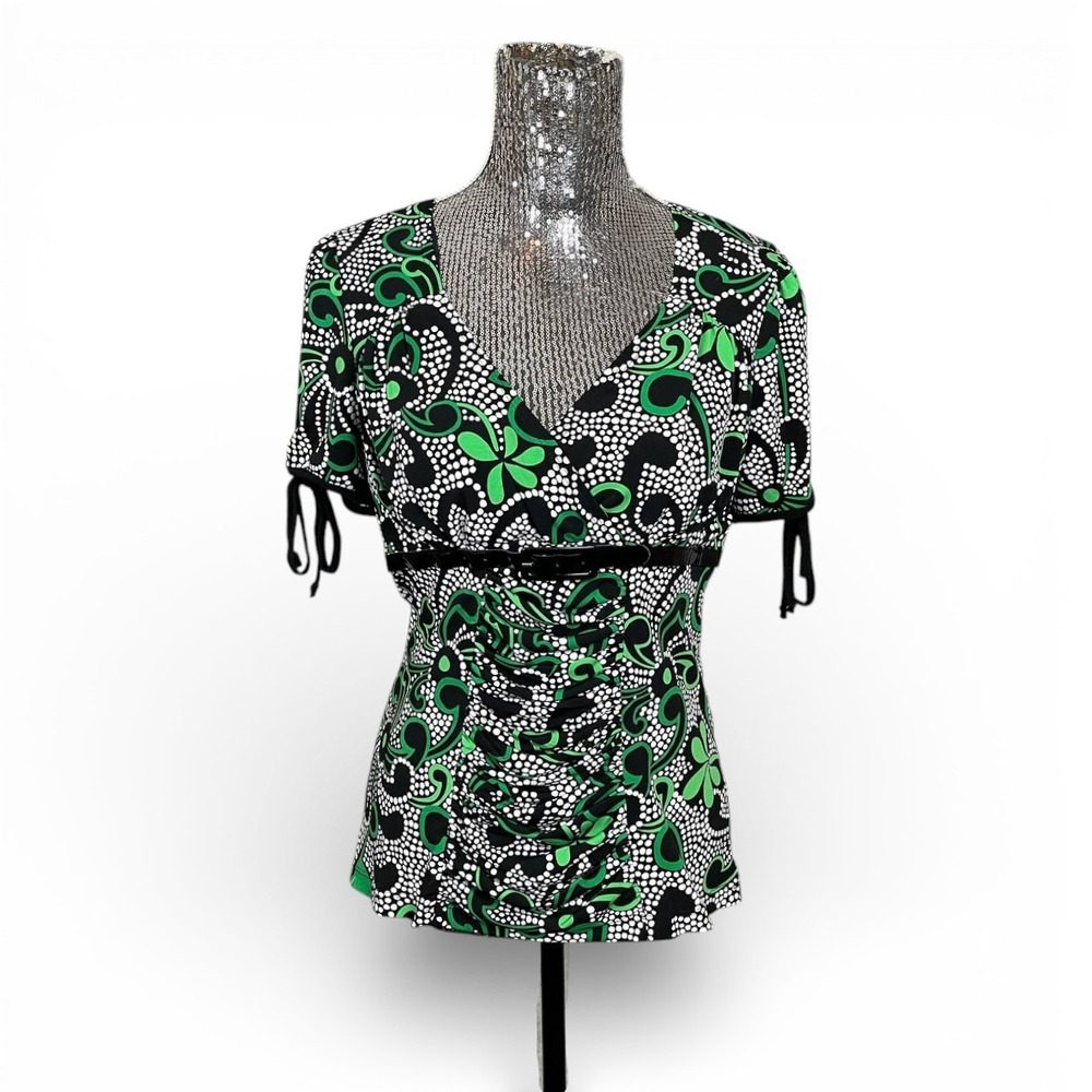 Y2K Ruched Empire Babydoll Tie Sleeve Stretch‎ Top Medium Party Date Night Retro